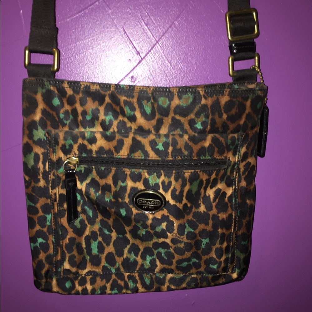 Teal Leopard Print Crossbody Coach Bag